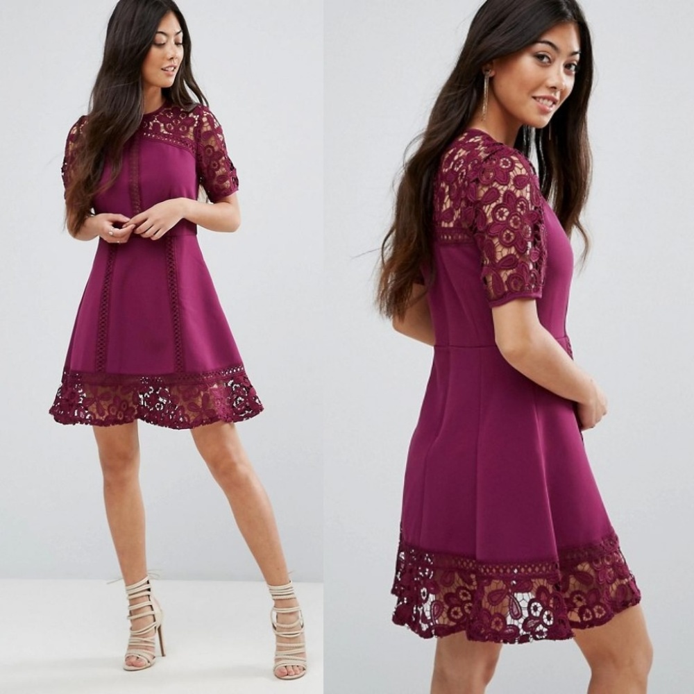 ASOS Magenta Lace-Trim Mini Dress